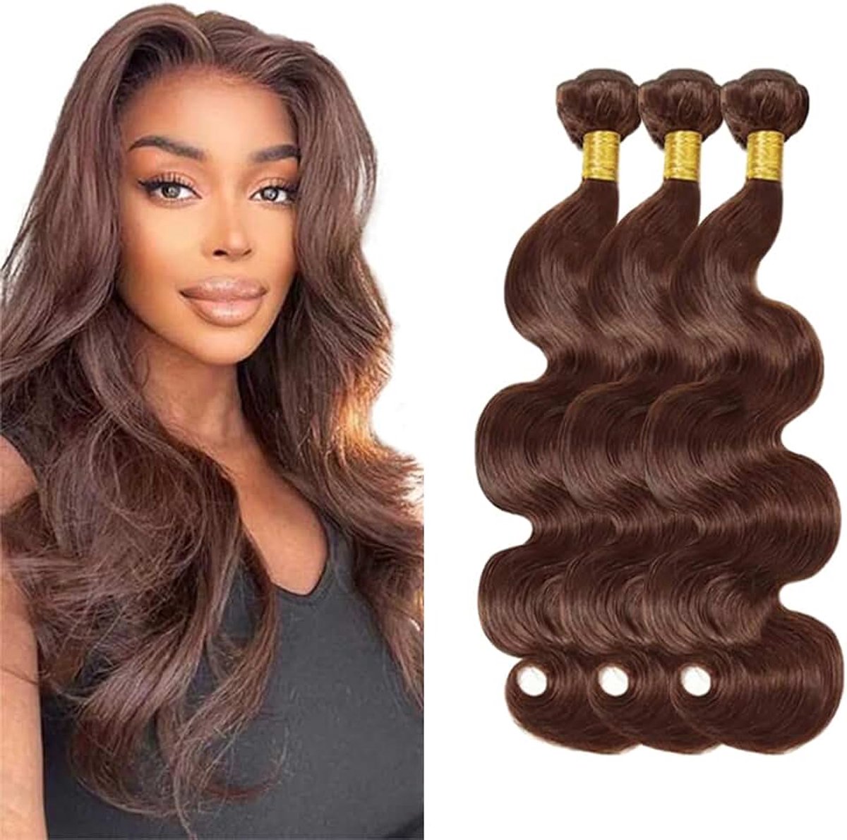Wave Human Hair Bundles Sew in Bundles Human Hair Menselijk Haar #4 Chocolate Brown Unprocessed Virgin Minimal Smell Low Tangle For Women 14 14 14 Inch