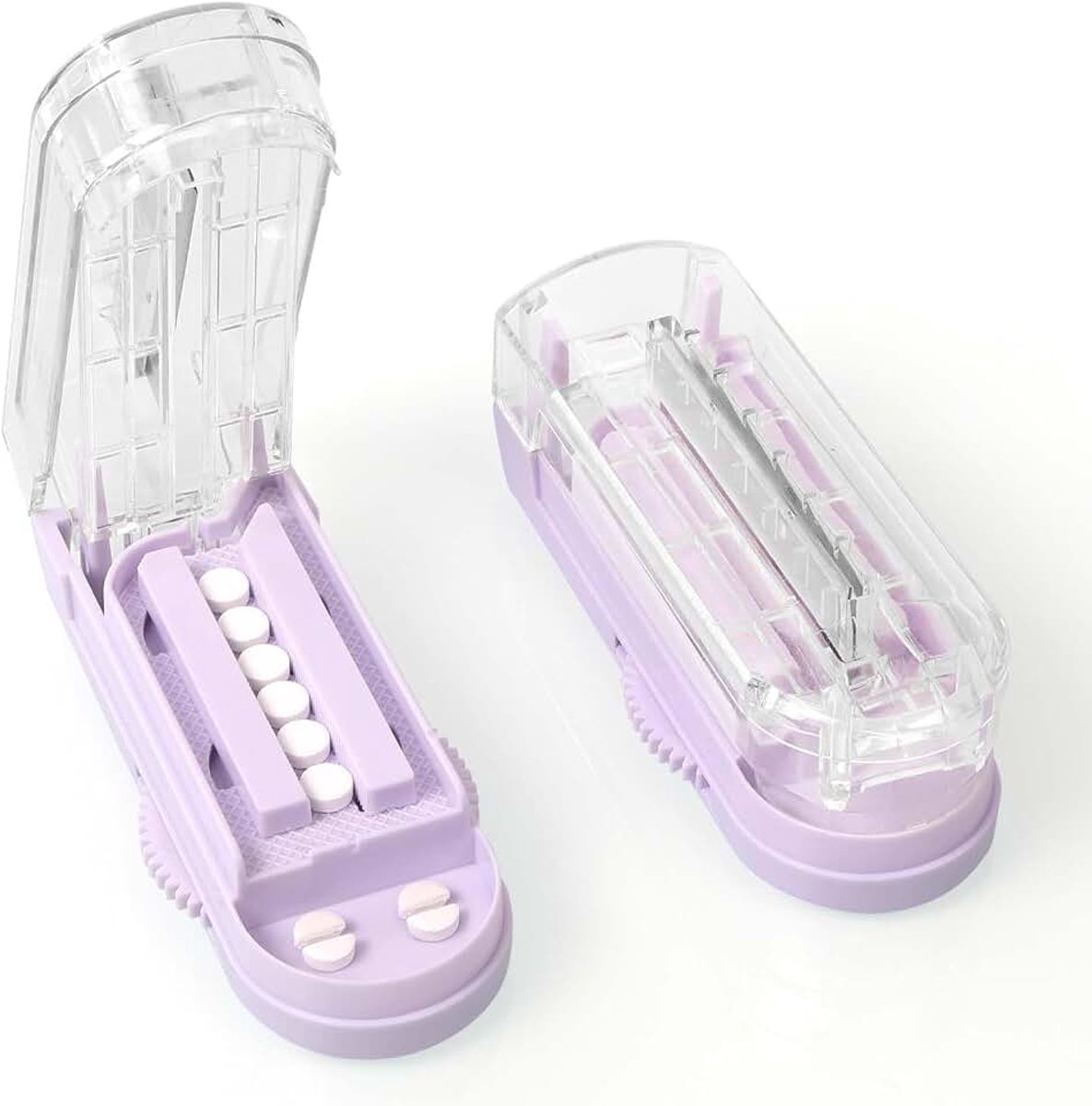 Pillensnijder voor meerdere pillen, pillensnijder splitter voor kleine en grote pillen, tabletsnijder voor pil, pillensplitter, snijden en bewaren, 2-in-1 tabletpildispenser, tabletsplitter in