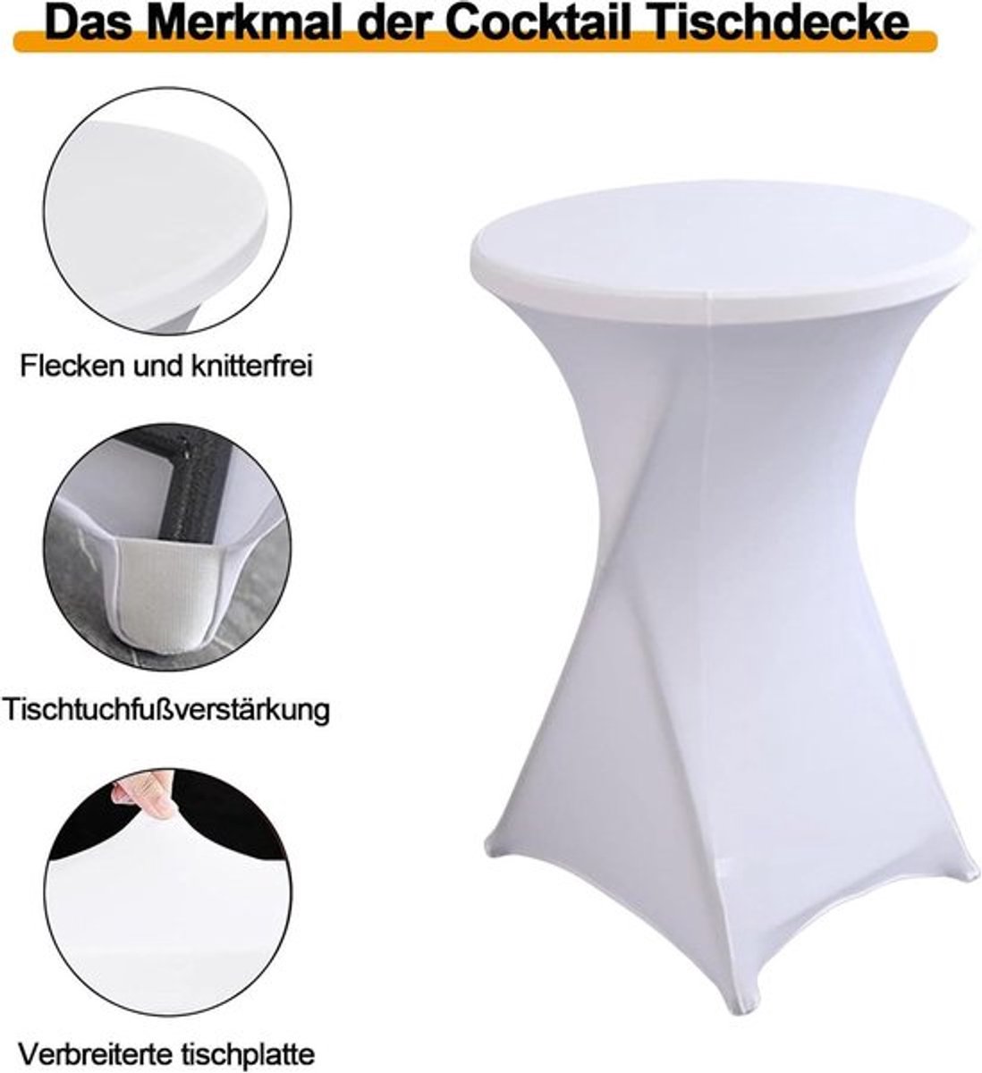 Statafelhoezen set van 2 witte elastische hoezen Ø 60-65 cm - geschikt voor bistro- en statafels - rekbare tafelhoes met stretch.