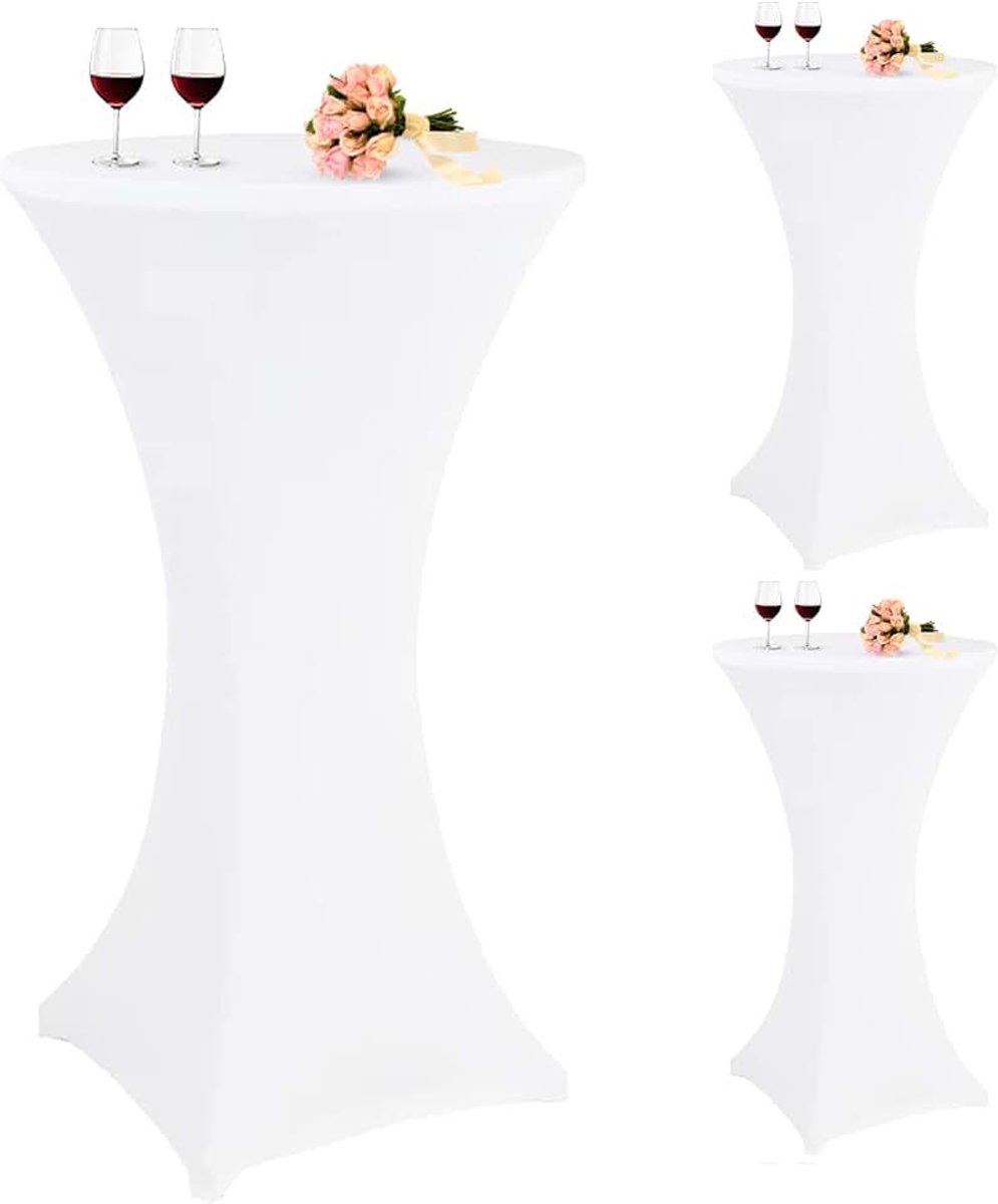 3 Pack Cocktail Spandex Stretch Vierkante Hoeken Tafelkleed 60x110cm Witte Cocktail Ronde Tafelkleed Tafel Cover voor Ingerichte Bar Bruiloft Cocktail Party Banket Tafel (Wit)