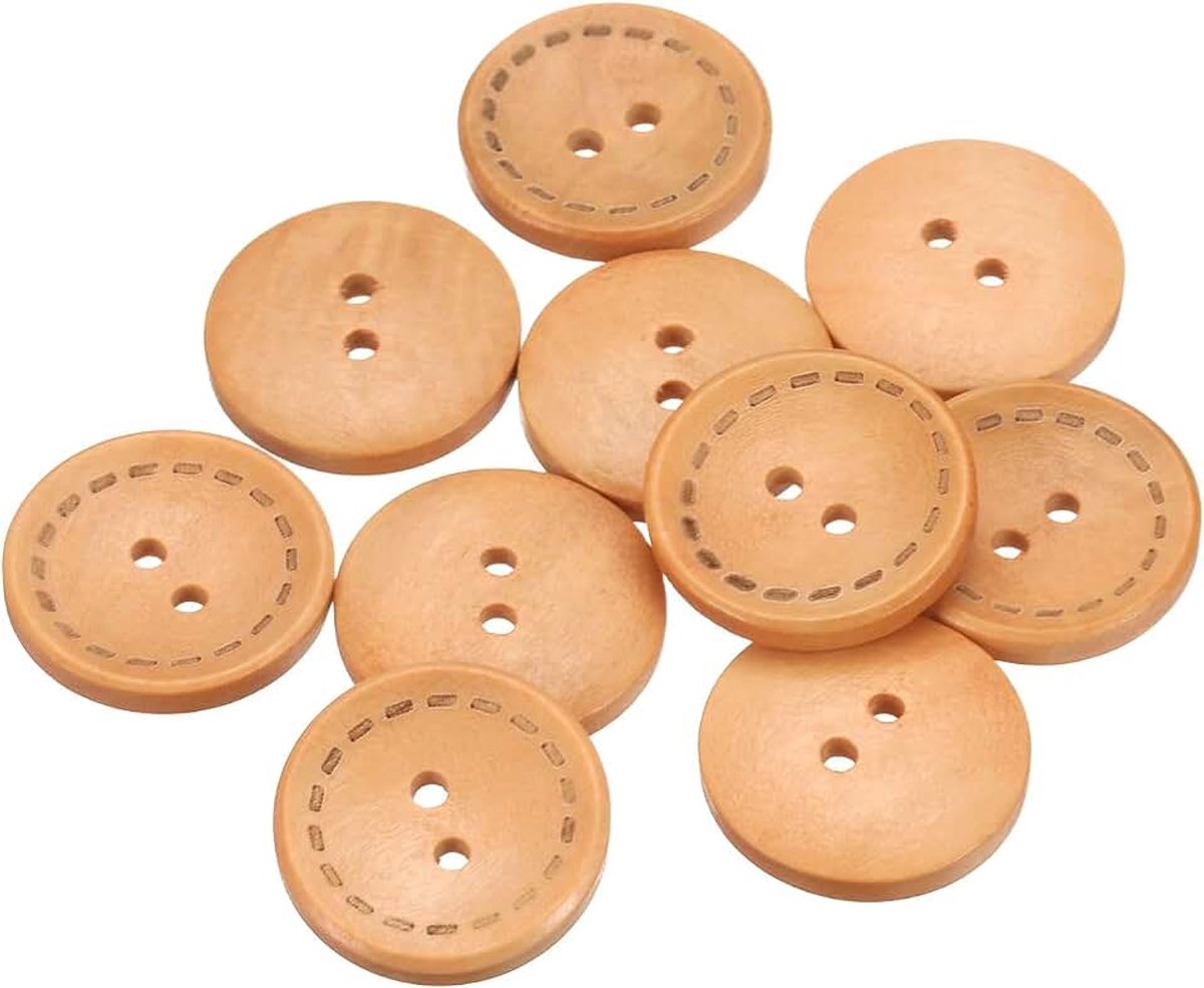 Knopen, 25 mm 2 gaten ambachtelijke knopen, knutselknopen hout komtype ronde naaiknopen reserve knopen voor doe-het-zelf decoratie jassen naaien kleding, 10 stuks beige