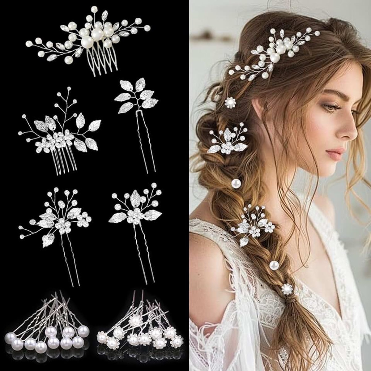 Haarspelden met parels, 2 haaraccessoires voor bruid, kam, haaraccessoires, haarspelden, voor bruiloft, bruid, bruidsmeisje, verjaardag, communie
