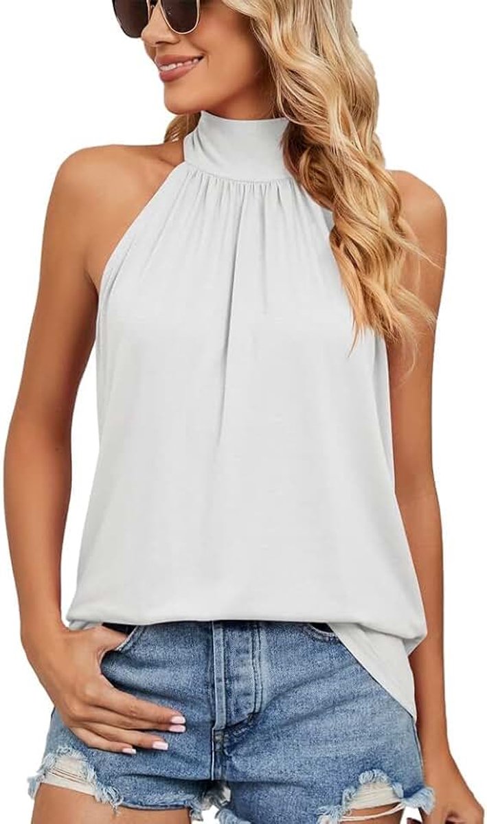 Halter Hals Tops Geplooide Tank Tops Zomer Mouwloze Shirts Losse Fit Cami Vest Hemd Elegante Gladde Blouse Tshirts Tuniek Effen Casual Tees Top