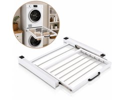 Morelia® Tussenstuk Wasmachine Droger Inclusief Droogrekplank & Spanband - Stapelkit Wasmachine Droger - Universeel - Wit