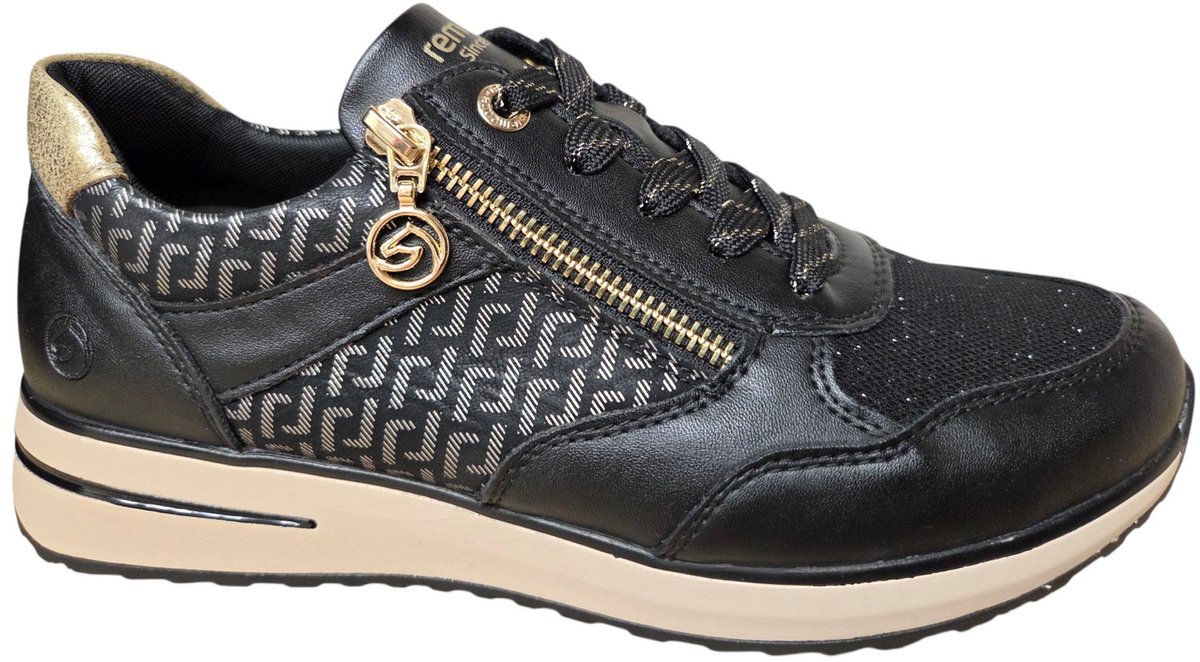Remonte D1G08-07 Sneakers Zwart Met Goud Leer Dames - Zwart - 39