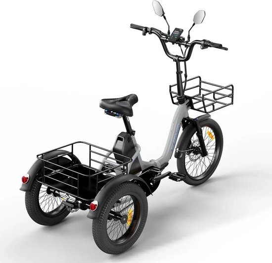 16 Inch 48V 20Ah Accu Famille elektrische longtail transportfiets - Klapfiets E-Bakfiets - Elektrische Vrachtsfiets 180kg - 100km Bereik - Elektrische Driewieler - 3-wielige cargo e-bike - 90 Nm -Voor Senioren & Dagelijks Gebruik-Grijs — afbeelding 2