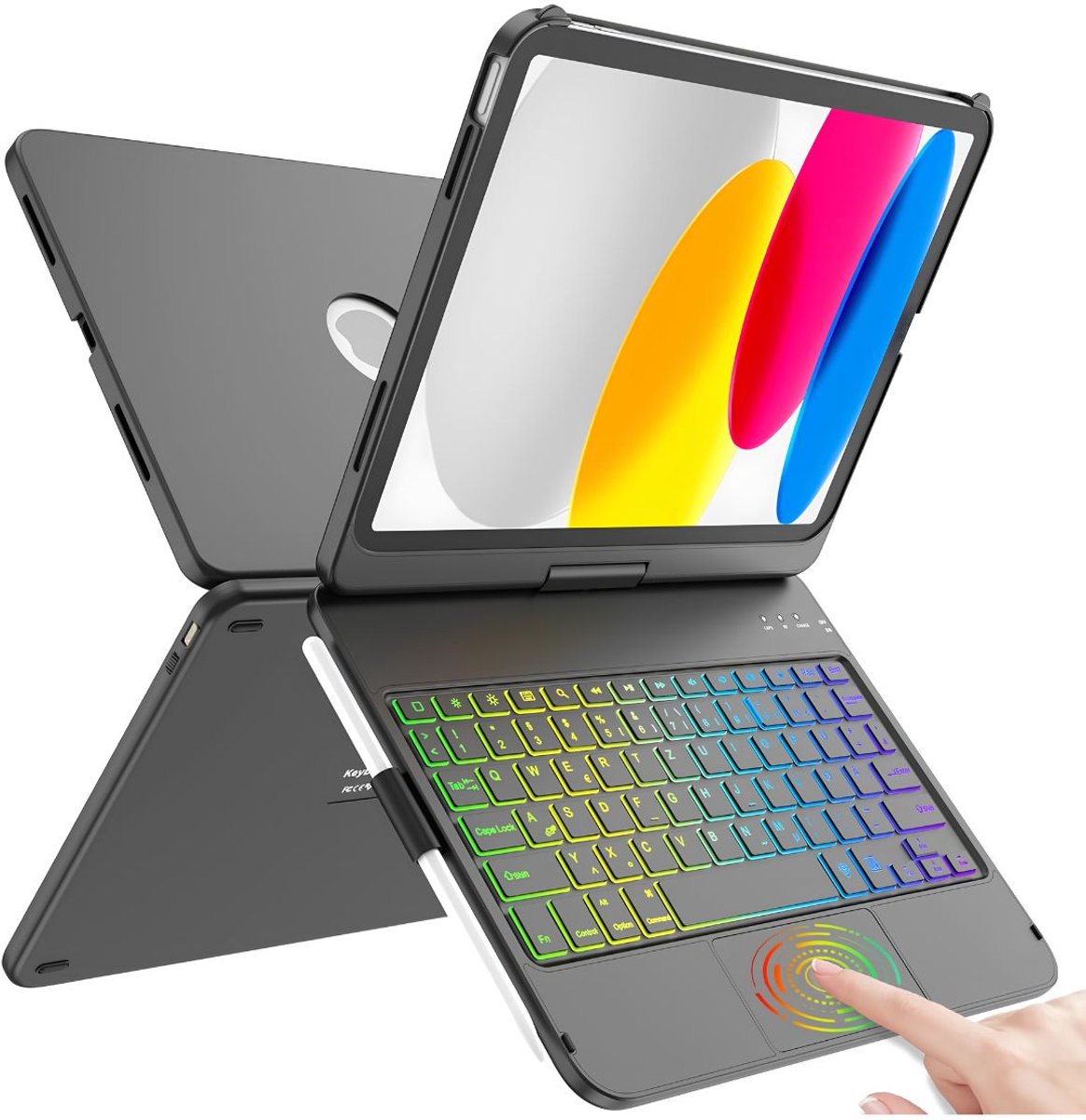 NIVA® Ipad Hoes met Toetsenbord - Toetsenbord met 7 Kleurige Achtergrondverlichting - Toetsenbordhoes voor IPad - Zwart - 3cm x 18cm x 27cm