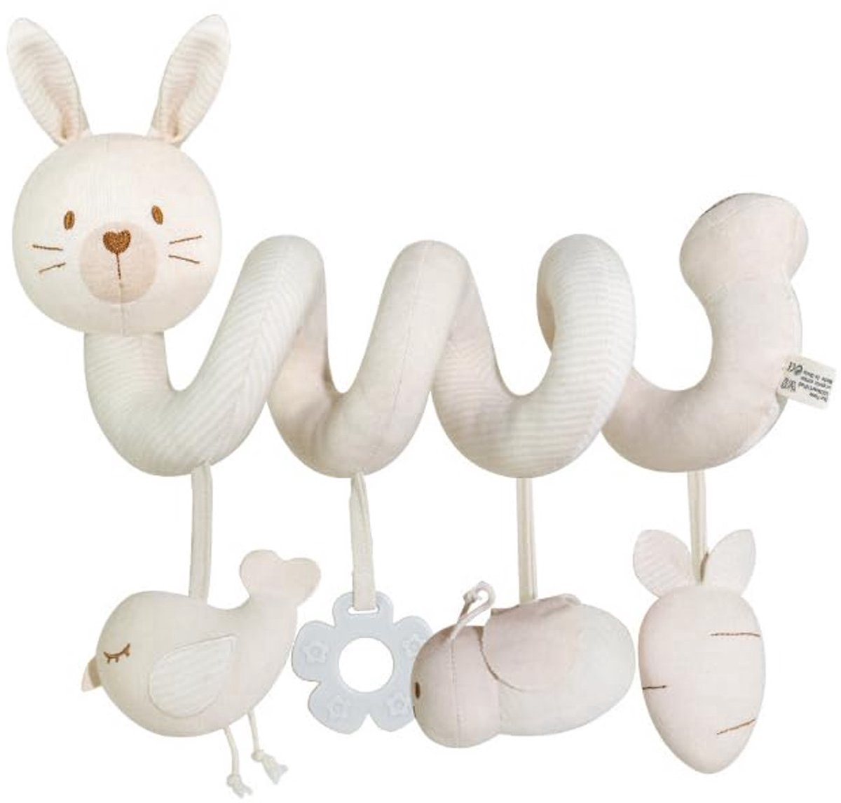 Casalora Box Spiraal Speelgoed Baby 0 Jaar voor Babybox/Kinderwagen - Autostoelspeeltje Jongen & Meisje - Activiteitenspiraal Knuffel - Konijn