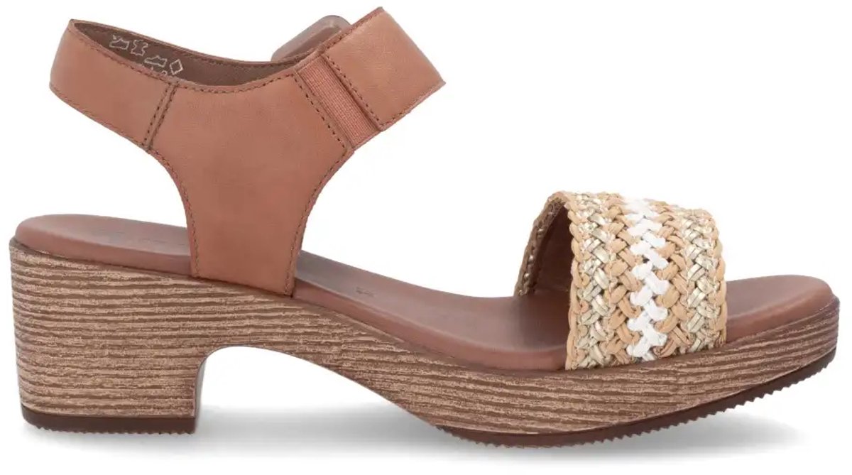 Remonte D0N58-22 sandalen bruin beige goud klittenband maat 40 blokhakje