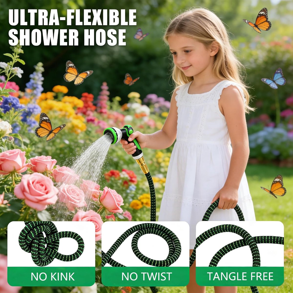 Uittrekbare Tuinslang - Flexibele Slang - Tuin Beregenen - 10 Sproei-standen - 375 Meter - Zwart Groen – foto 2