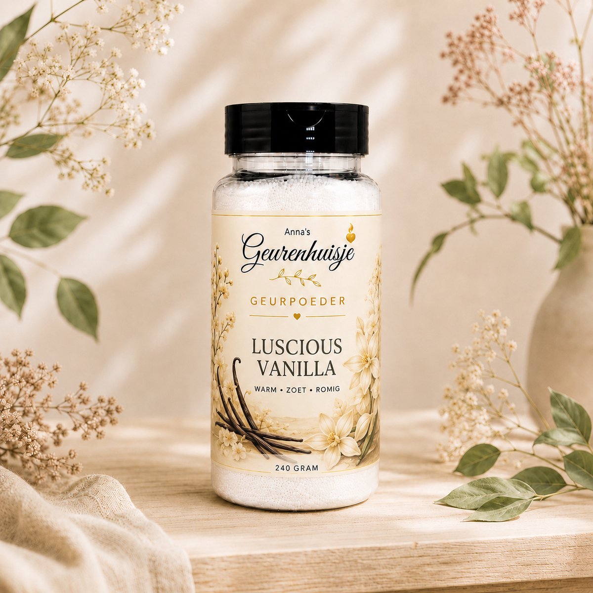 Geurpoeder Luscious Vanilla - Premium - Handmade - Voor Tapijt, Bank, Auto, Camper, Caravan & Stofzuiger - 240 gram - dierproefvrij - verfrissend - langdurige geurafgifte