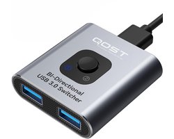 Qost - USB 3.0 Switch - KVM-Switch - Aluminum - USB-A Switch - 2 x USB 3.0 poorten - Spacegrey