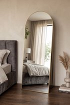 Luxe Passpiegel 160x60 cm – Grote Boogspiegel Staand & Wand – Moderne Toogspiegel – Minimalistische Design Spiegel met Metalen Rand – Goud