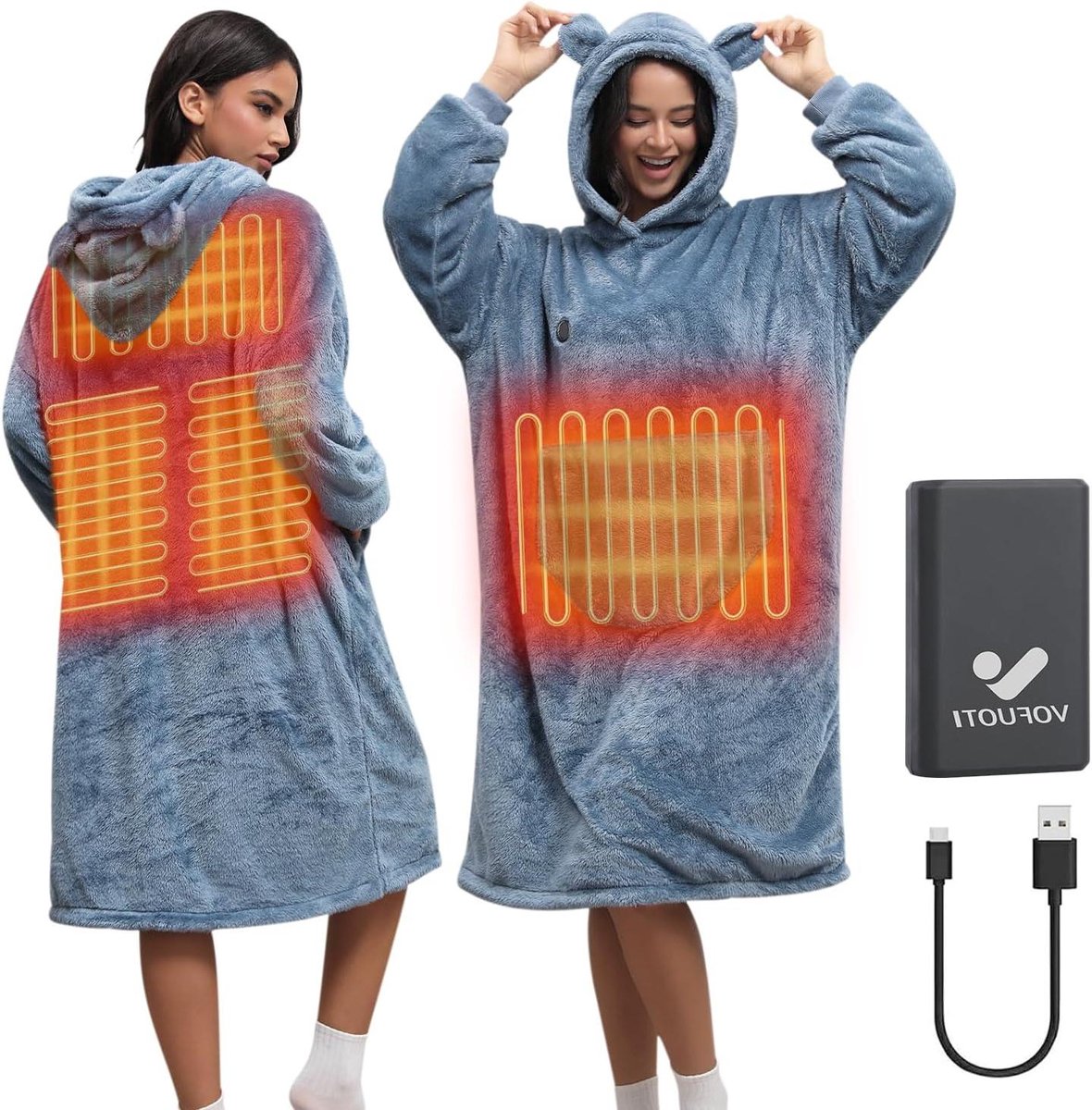 Verwarmde Dekendeken - Deken met mouwen - Warm Blijven - Draadloos en Oplaadbaar - 10.000 mAh - Blauw