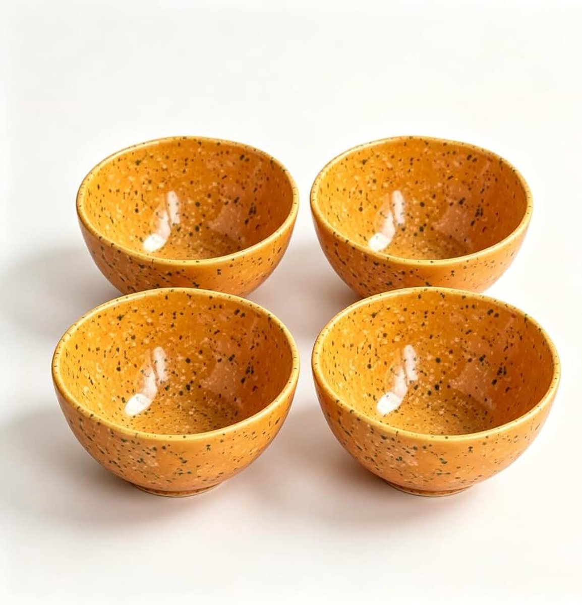 Set van 4 kleurrijke keramische kommen mueslikommen porselein 400 ml, soepkommen voor ontbijt, muesli, fruit, salade, dessert, magnetron en vaatwasmachinebestendig (oranje)