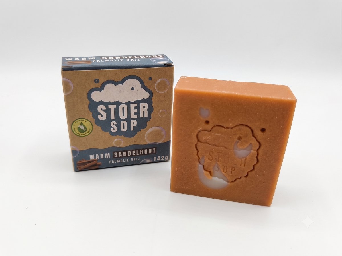 StoerSop - Zeep blok/bar - Warm Sandelhout - Palmolie & plastic vrij! - 142 gram