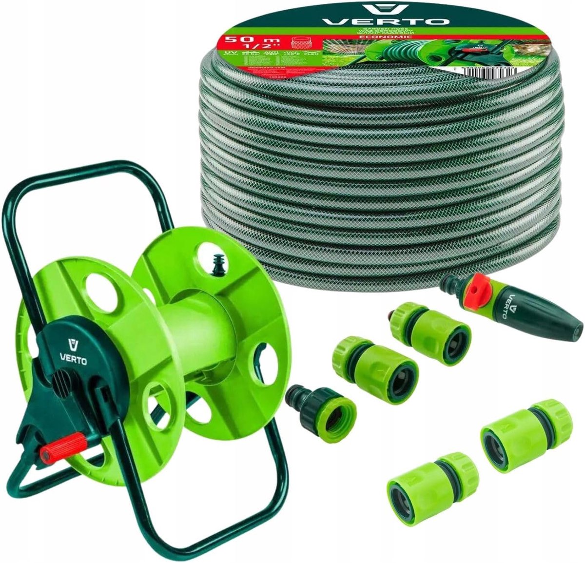 Slanghaspel Set - Tuinslang Compleet - Tuin Bewateren - Inclusief Sproeier - 20 Meter - Groen – foto 4