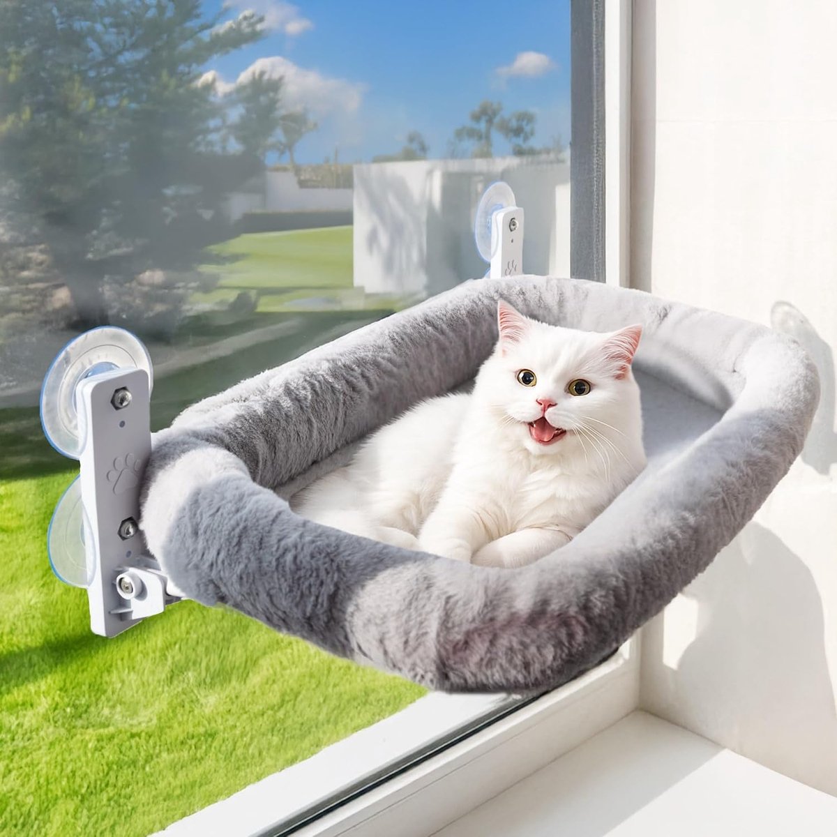 Raamligstoel, stabiele ligstoel voor katten met wasbaar kussen, comfortabele hangmat voor ramen tot 18 kg, ruimtebesparend kattenbed & accessoires