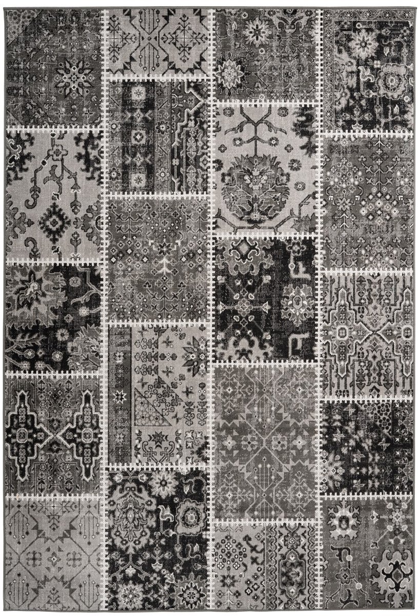 Padiro laagpolig vloerkleed 120 x 170 cm - grijs - patchwork vintage look - geschikt voor vloerverwarming - van polypropyleen