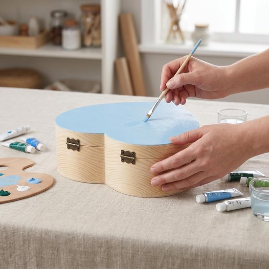 Kist met deksel, klein, 2 stuks houten doos in hartvorm, 13 x 13 x 7 cm, retro herinneringsdoos voor sieraden, armbanden, halskettingen, cadeau, kleinigheden — afbeelding 4