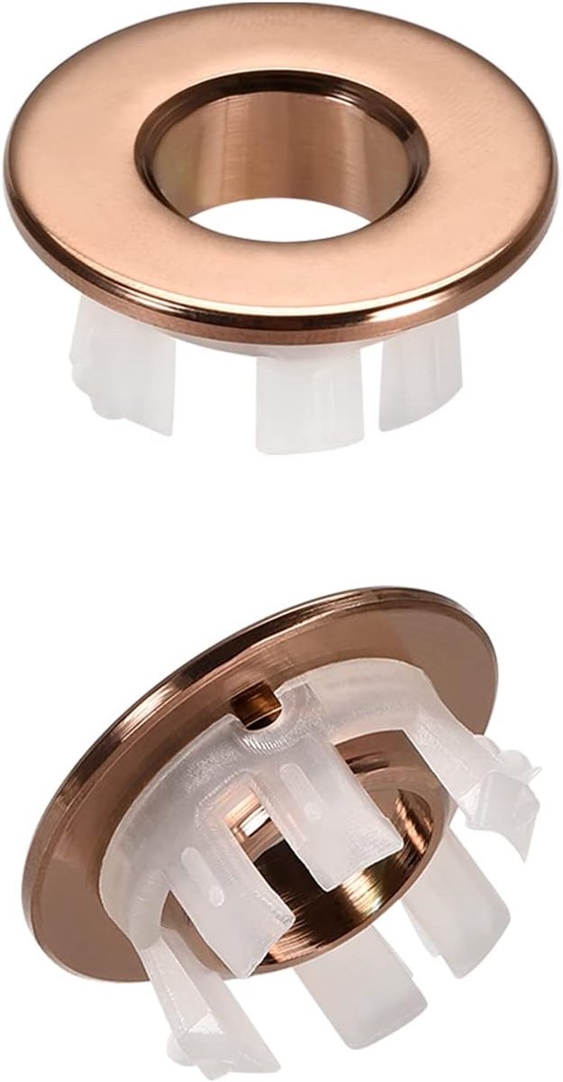 30 x 13,5 mm (DxD) wastafeloverloopafdekking, 2 stuks, goed voor badkamer, keuken, wastafel, koperen wastafel, sierlijst, inzetstuk in gaten, ronde kappen - roségoud