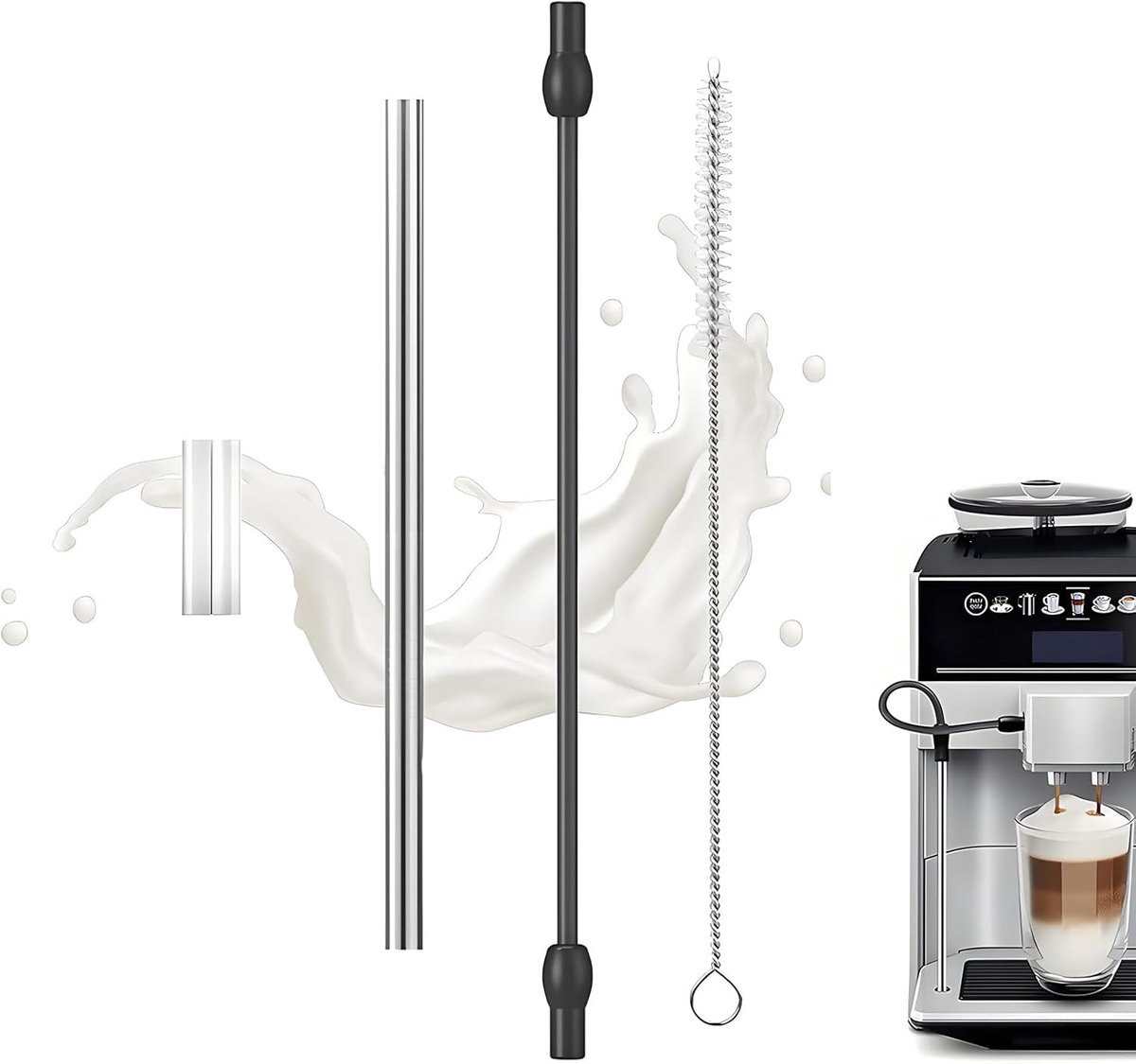 Melkslang, set van 4 voor Siemens EQ6 Plus S700, EQ7, melkslang roestvrij staal, reserveslangen compatibel met Siemens EQ6 Series 300/500/700 en Bosch VeroAroma volautomatische koffiemachine