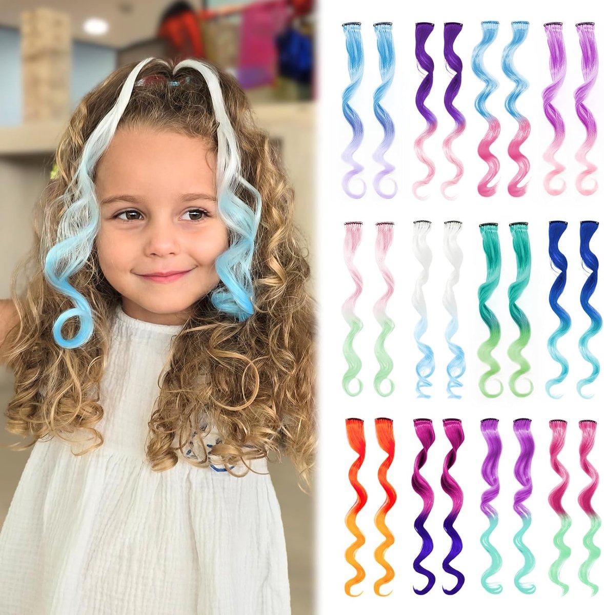 Haarextensies, Kleurrijke Haarverlenging Clip, Regenboog Haaraccessoires voor Kinderen, 24 Stukken | Veilig in gebruik. Eenvoudig clip-ontwerp. Individueel verpakt. Perfect voor vakantiegeschenken