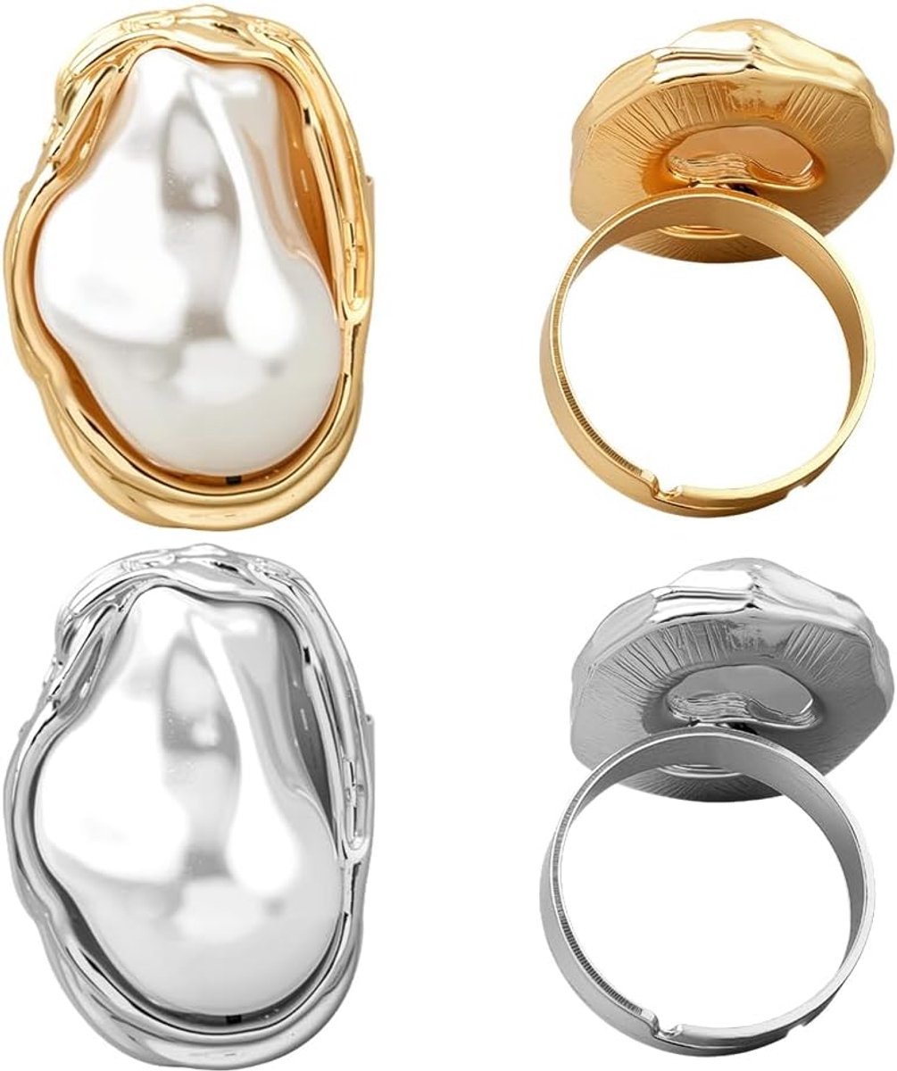 Ringen, onregelmatige kralen, open ringenset, trendy stapelbare ringen, verstelbare vingerring van metaal, voor bruiloft, verjaardagsfeest, damesdecoratie