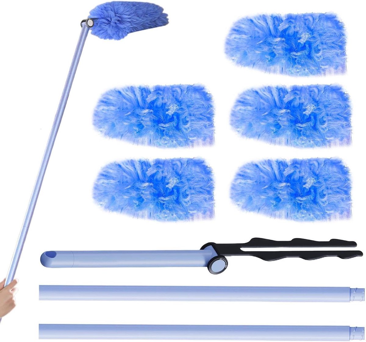 Microfiber Stoffer - Verstelbare Telescoopsteel - Hoge Oppervlakken Reinigen - 180 Graden Draaibaar - 80 cm - Grijs