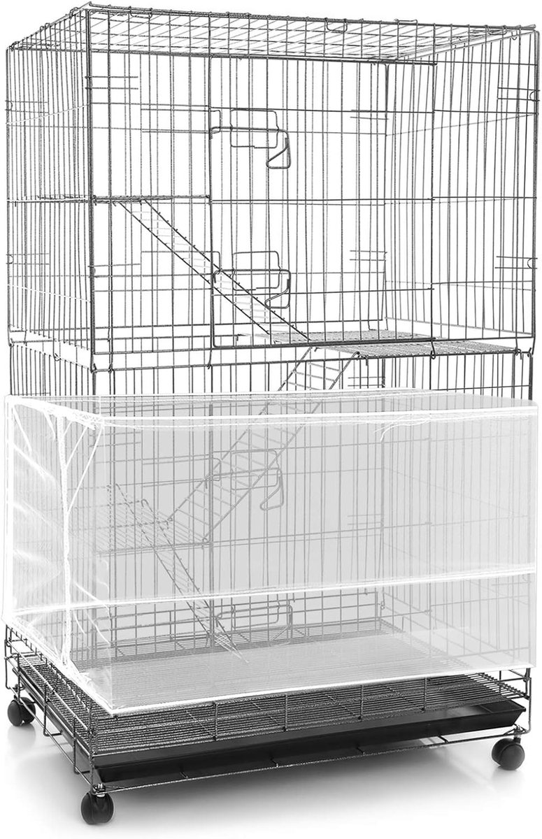 Grote vogelkooi, zaadvanger, vogelkooihoes, netrokbescherming, verstelbaar, zacht, luchtig gaasnet voor papegaai, parkiet ara (300 x 37 cm, wit)