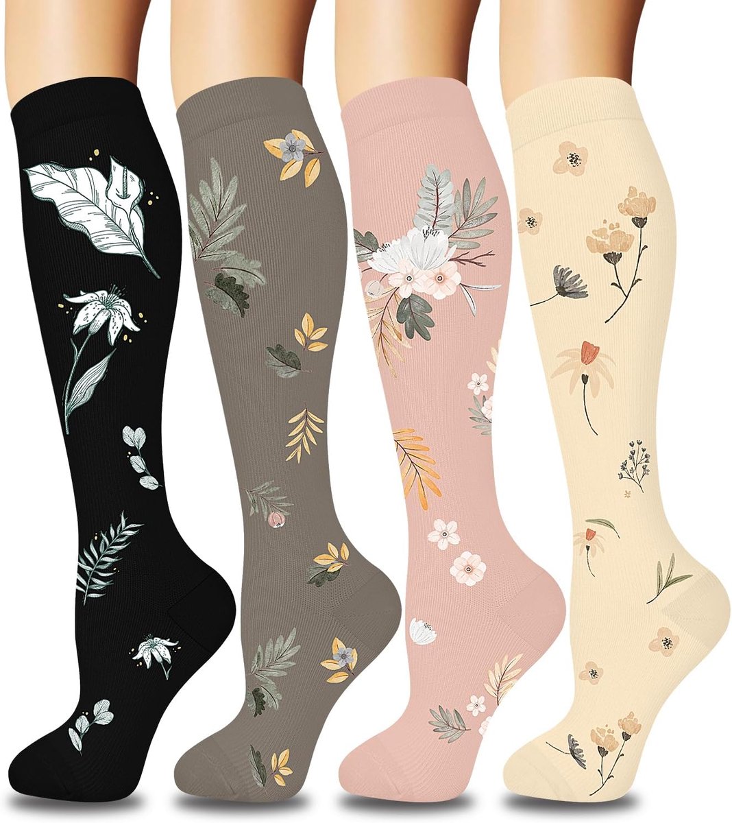 4 paar compressiekousen voor dames en heren, kleurrijke steunkousen, compressiesokken voor sport, vlucht, hardlopen, reizen, fietsen, verpleegkundigen