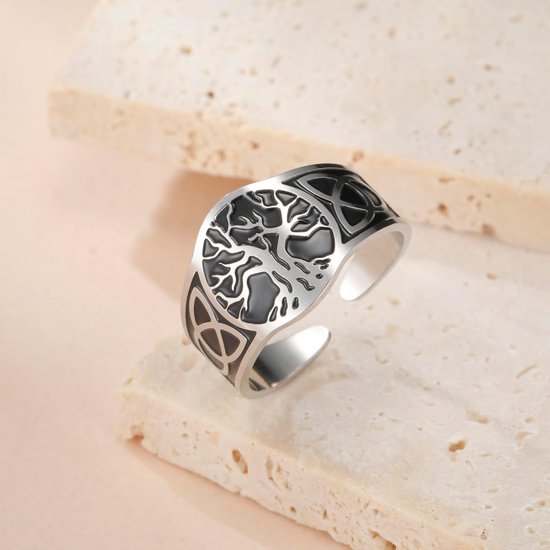 Yggdrasil Ring voor mannen en vrouwen, vintage, verstelbaar, roestvrij staal, Viking, Keltische knoop — afbeelding 5