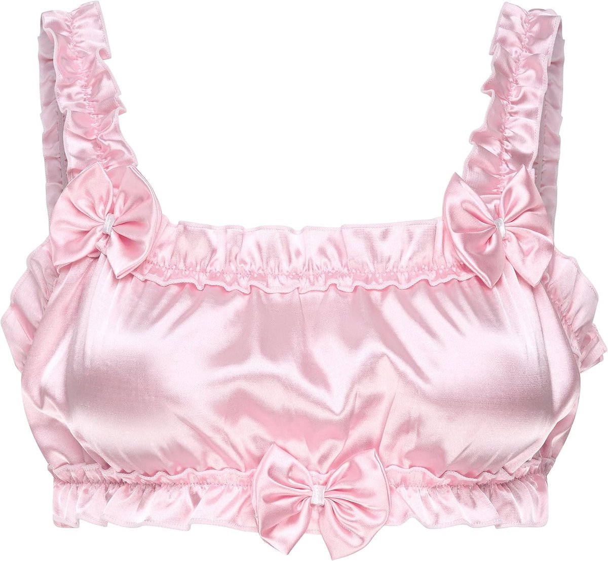 Sissy Satijnen Bralette Satijnruches Getailleerd | Ruches Rondom, Grote Strikken, Brede Elastische Schouderbandjes, Zonder Beugel, Decoratief, Maten S-XXL