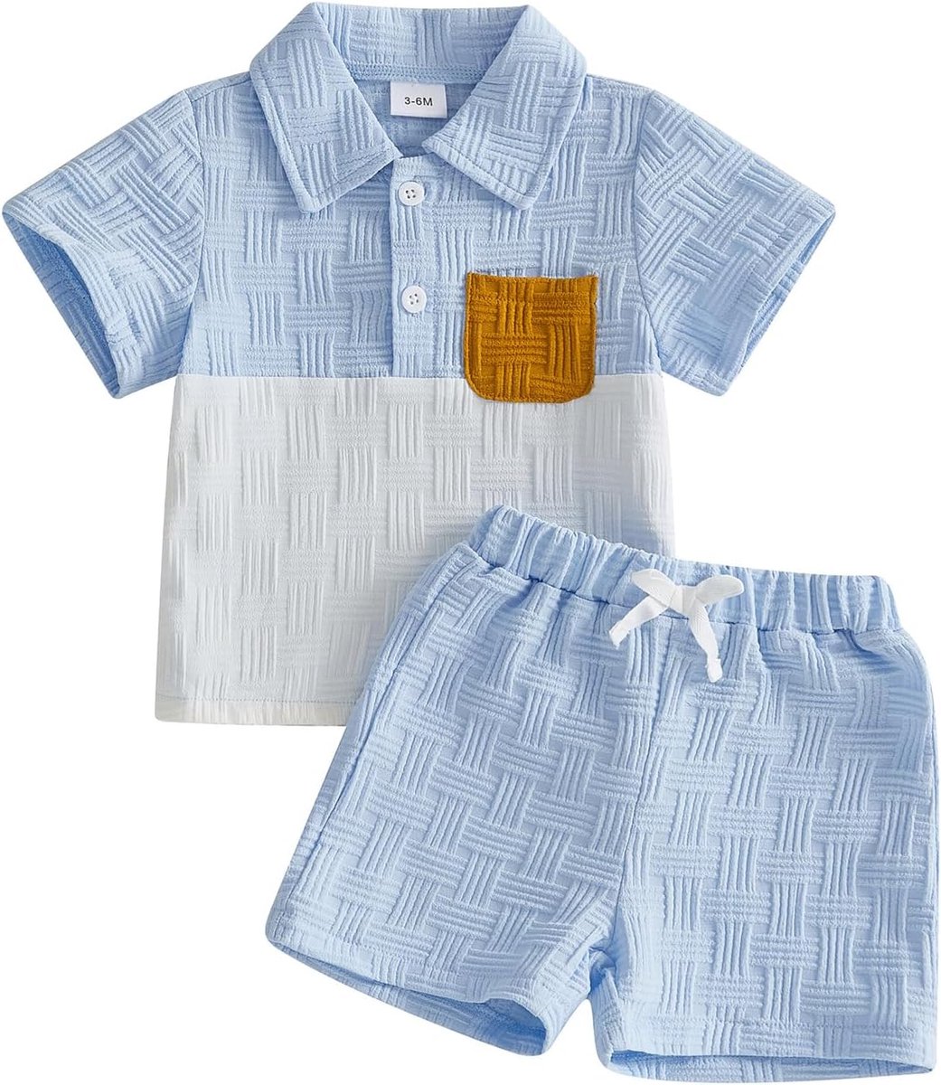 Zomeroutfits voor babyjongens, shirt met kraag, korte mouwen, bovendeel in contrasterende kleuren, shorts set, kleding voor baby's van 3 maanden tot 4 jaar
