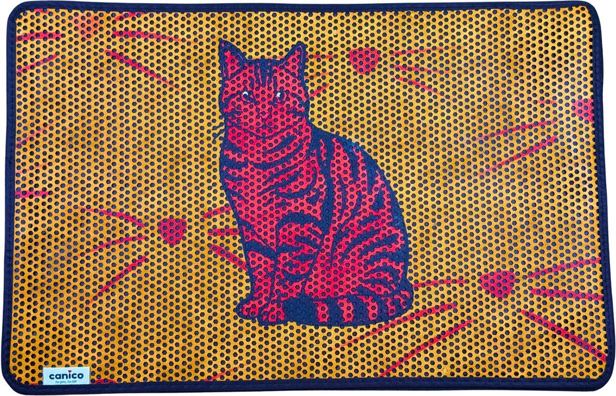 Canico Kattenbakmat - Uitloopmat - Zittende Oranje Kat - 90 x 60 cm