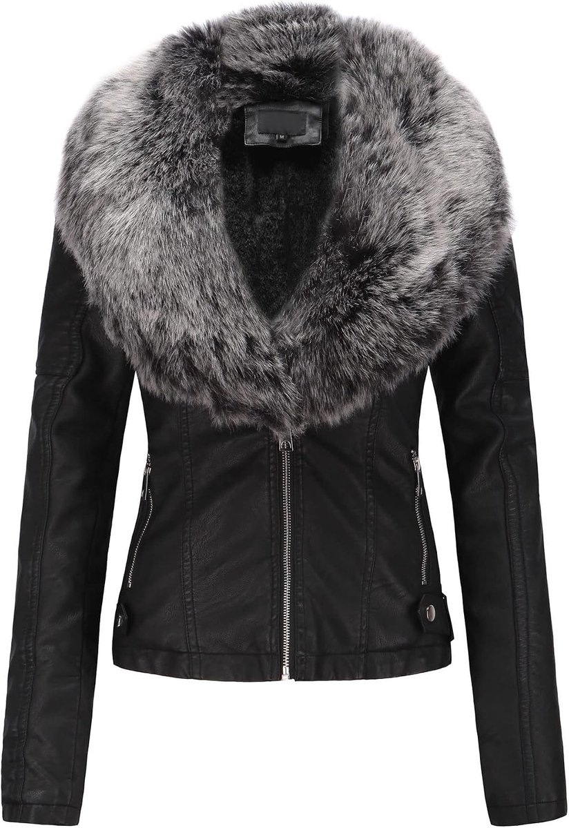 Damesjack van PU-leer, bikerjack met zakken met ritssluiting, vintage korte jack voor herfst en lente