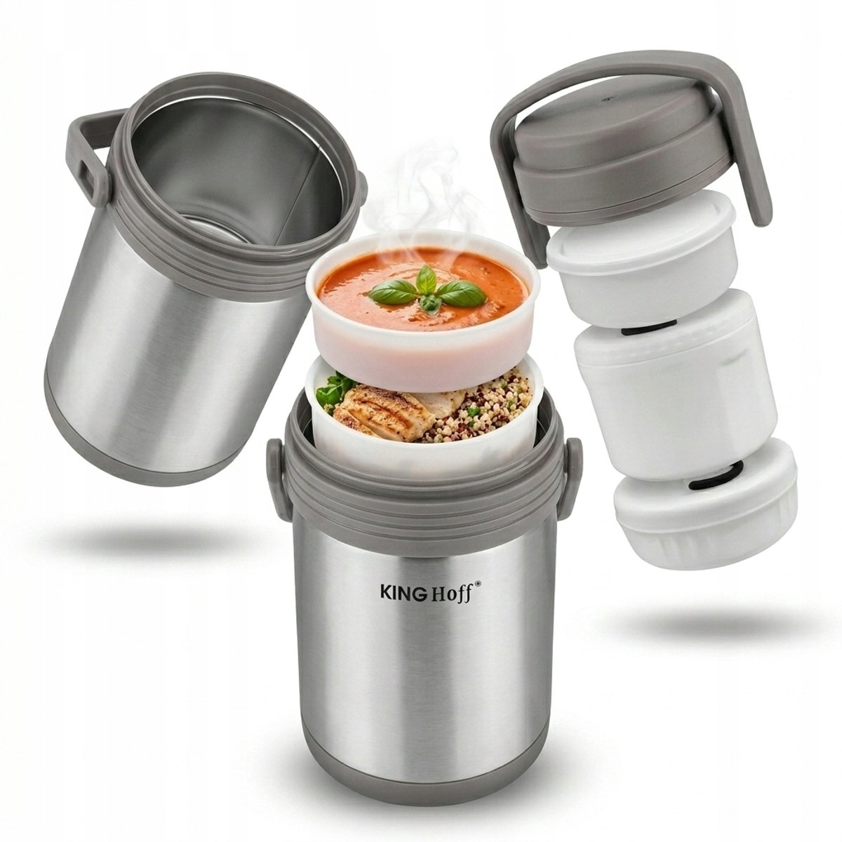 RVS Lunch Thermos 1.3L met 3 Vakken - Houdt Maaltijden Warm