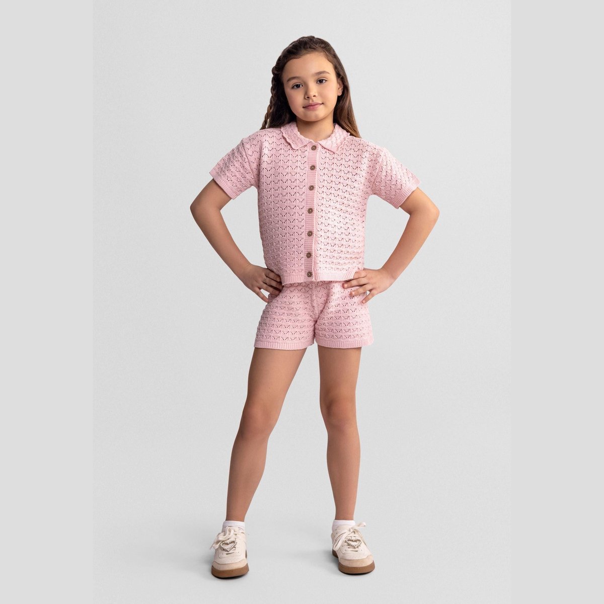 Minoti kleding set meisjes pointelle gebreid - katoen - roze