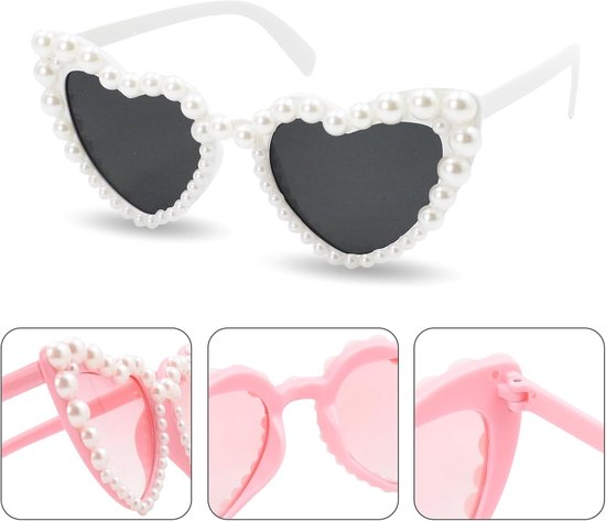 Hartvormige zonnebril met parels - roze tint voor zomer feesten en festivals — afbeelding 4