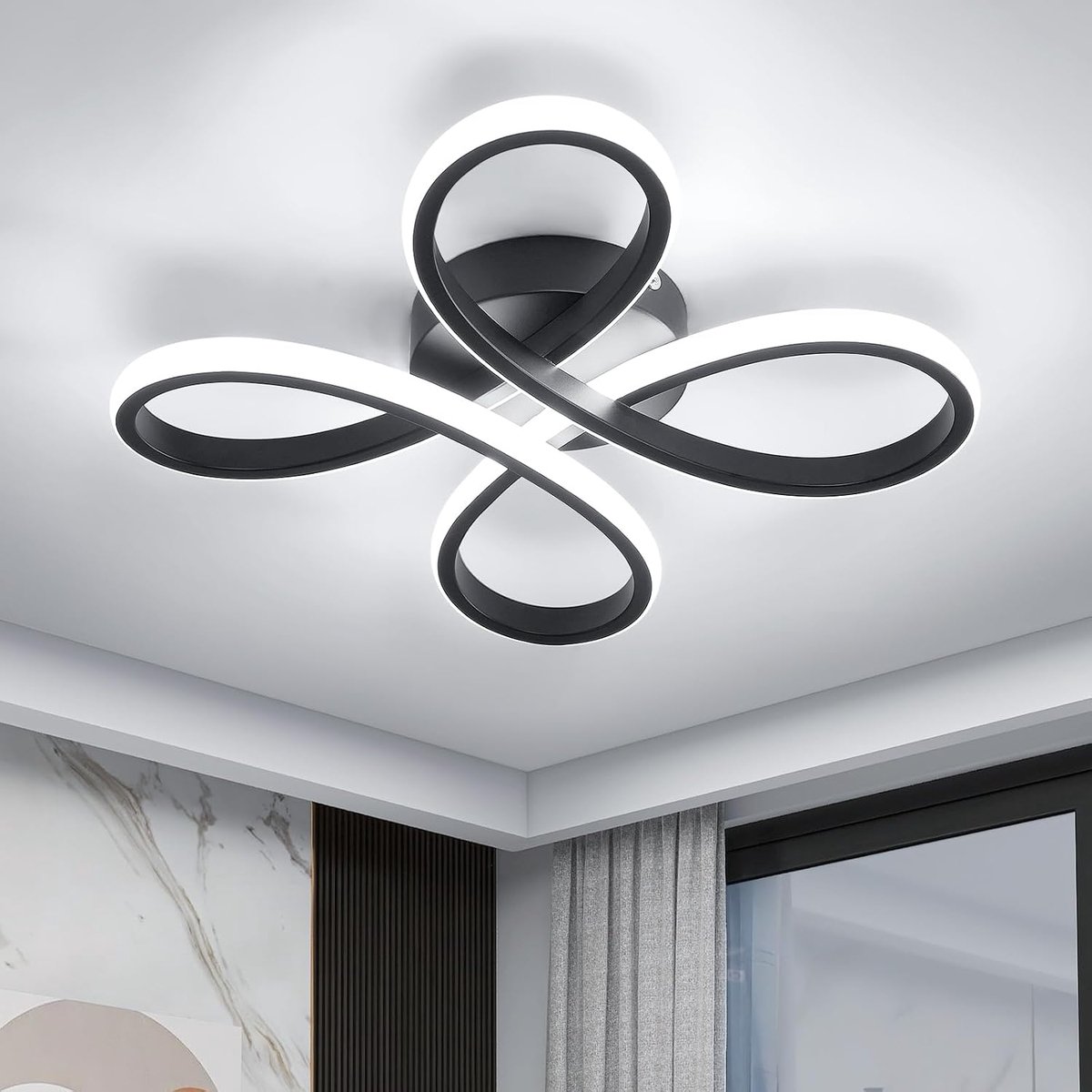 Riserva LED Plafondlamp modern minimalistisch bloemvormig zwart 28W drie kleuren 3000‑4500‑6500K dimbaar Ra80 voor woonkamer slaapkamer keuken