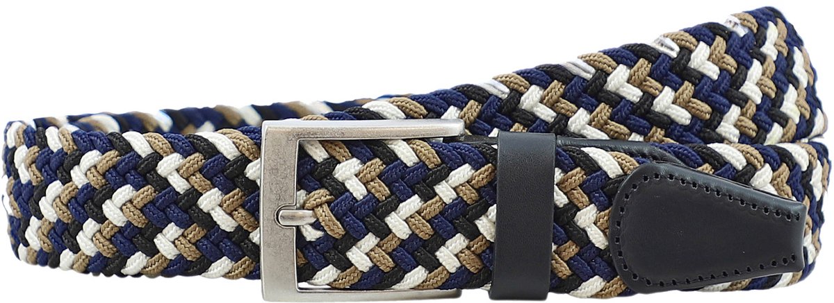 Houtkamp Elastische Riem Zwart / Blauw / Taupe / Wit – Gevlochten Stretch Broekriem met echt Leer – Riem zonder Gaatjes – Dames & Heren - Lengte totaal 110 cm / Riemmaat 95
