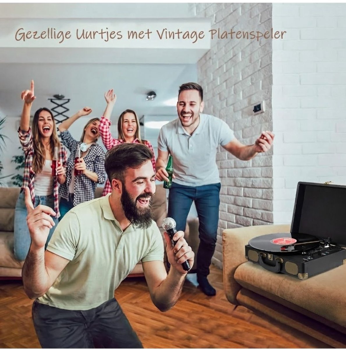 VALI® Platenspeler Bluetooth - Platenspeler - Draagbare Koffervorm Platenspeler - Donkerzwart - 36cm x 27cm x 11cm