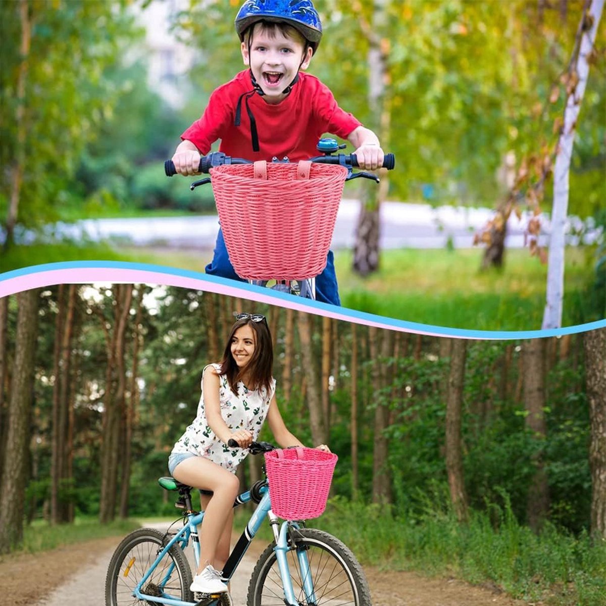 Roze Fietsmand Set voor Kinderen met Bel en Decoraties