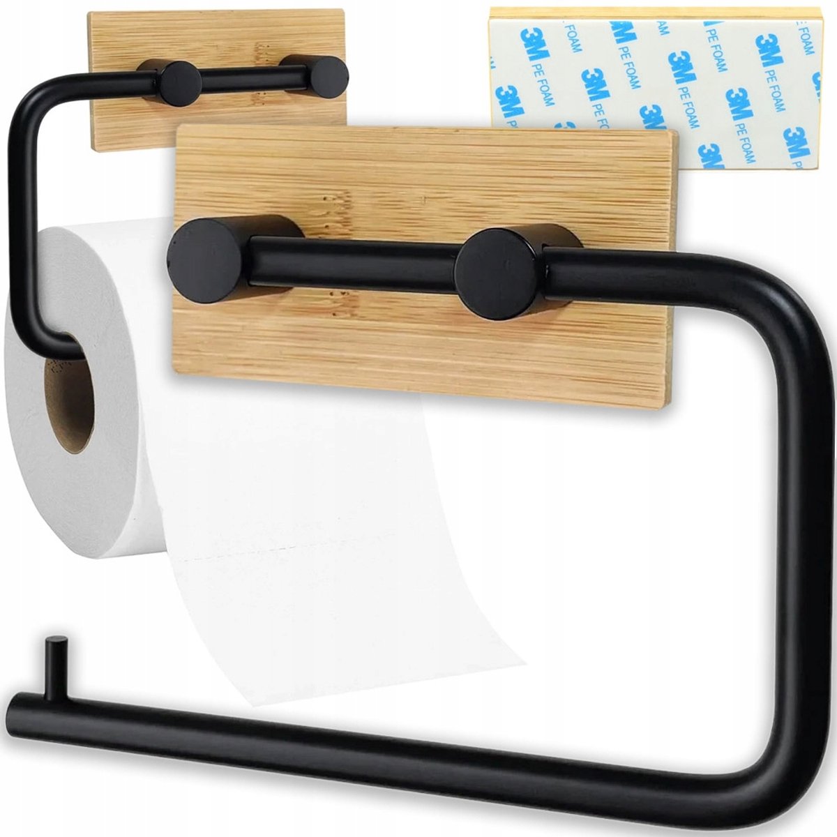 Zwarte Wandrek voor Toiletpapier - Zonder Boren - Loft Design