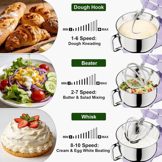 Kneedmachine Keukenmachine - Bakmachine Mixer - Zelf Bakken - 3-in-1 Functionaliteit - 7 Liter Capaciteit - Lichtpaars — afbeelding 4
