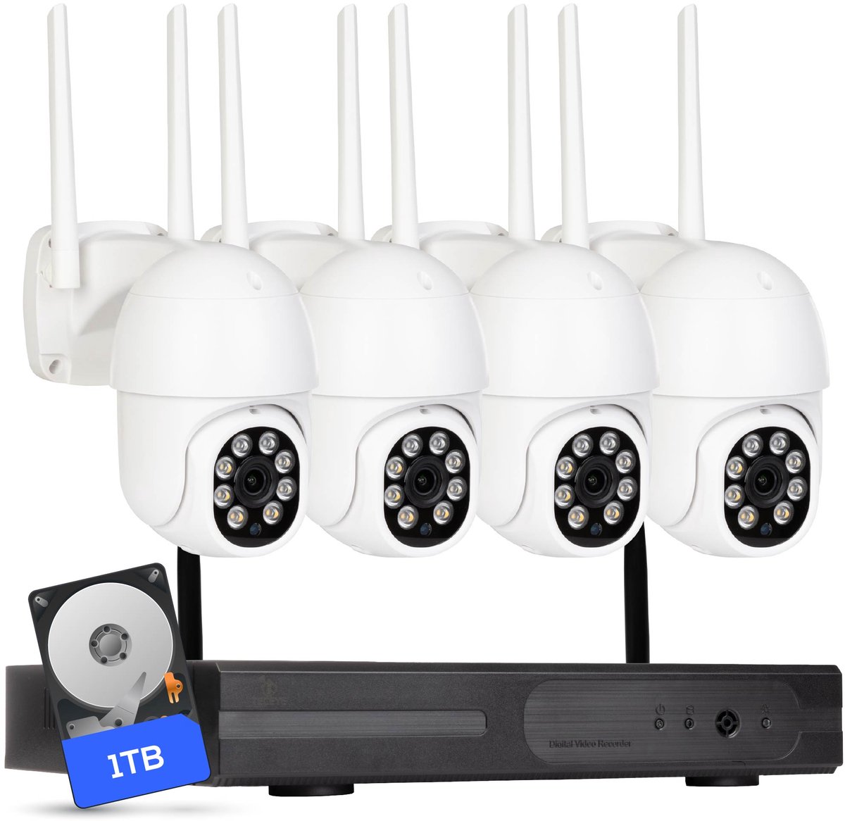 Teceye PTZ Beveiligingscamera Buiten met Recorder - Draadloze Buitencamera - 4 Camera - 1TB Opslag