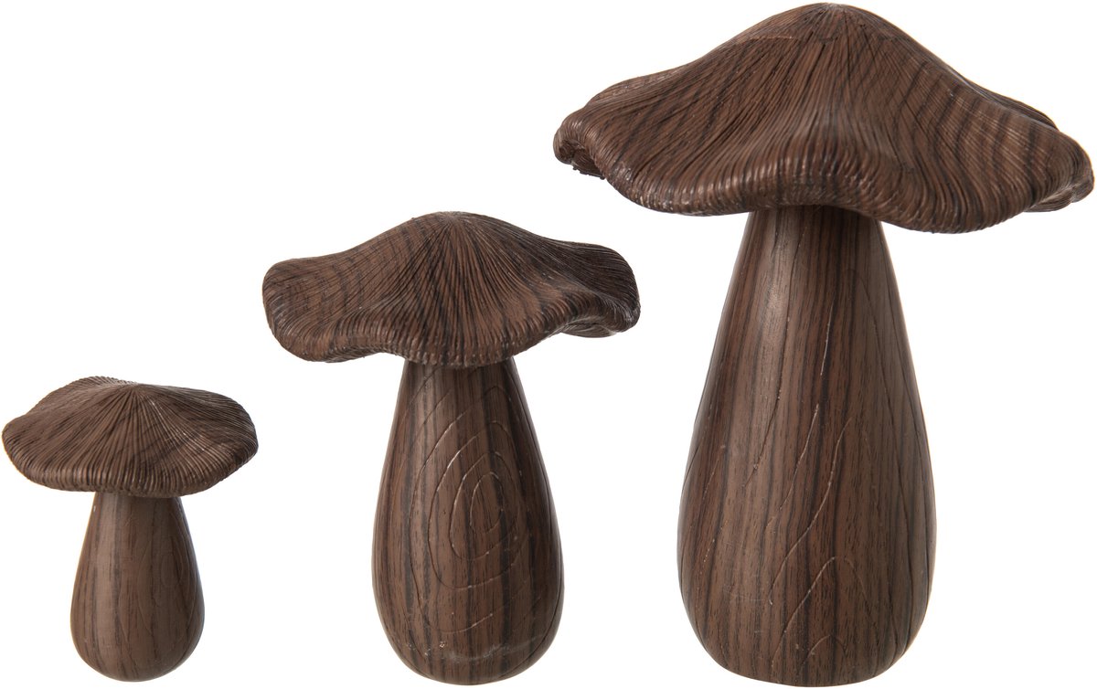 J-Line decoratie Paddenstoel - polyresin - donkerbruin - 3 stuks