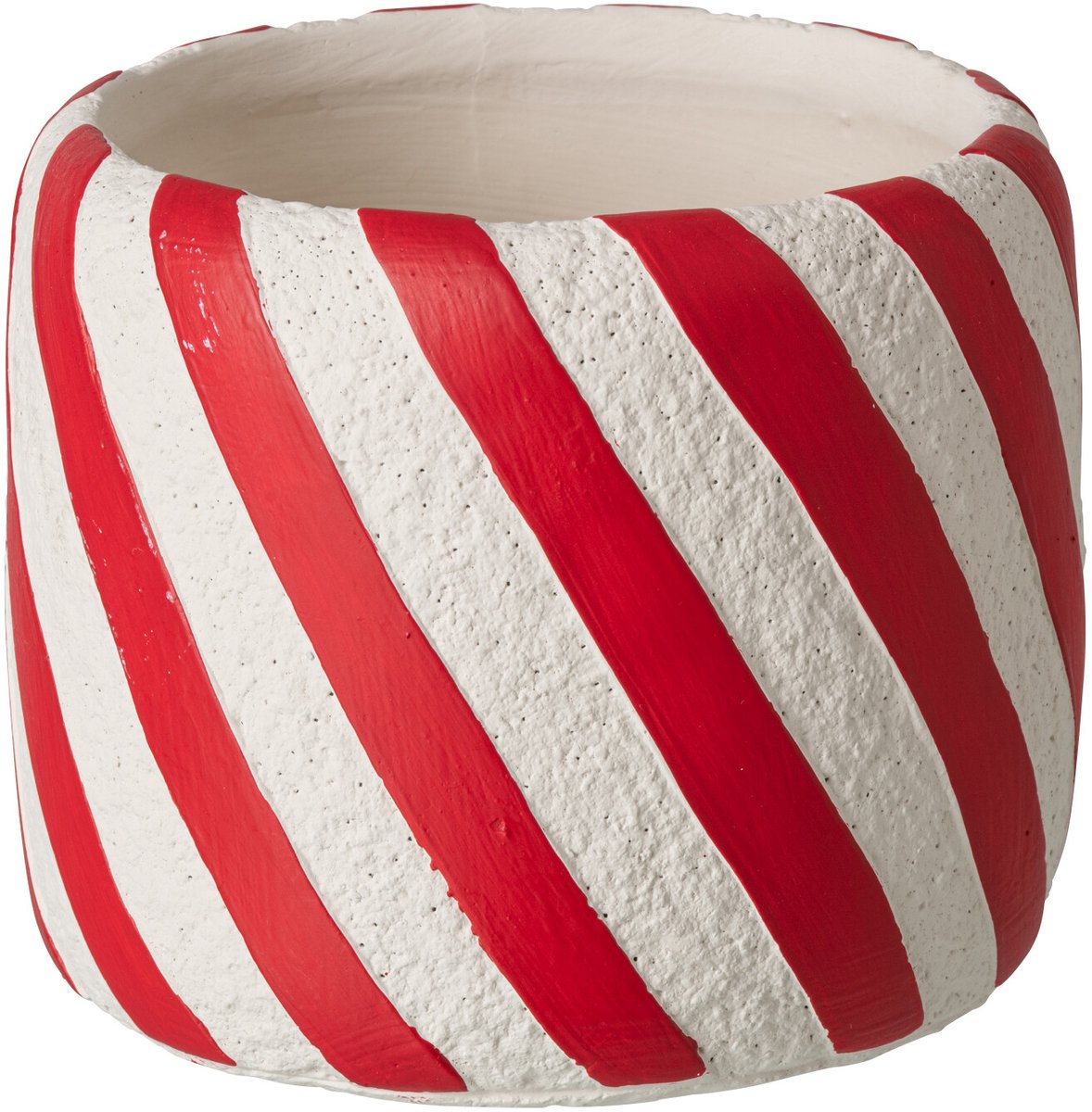 J-Line Gestreepte bloempot - cement - kerstrood/wit - medium - set van 2