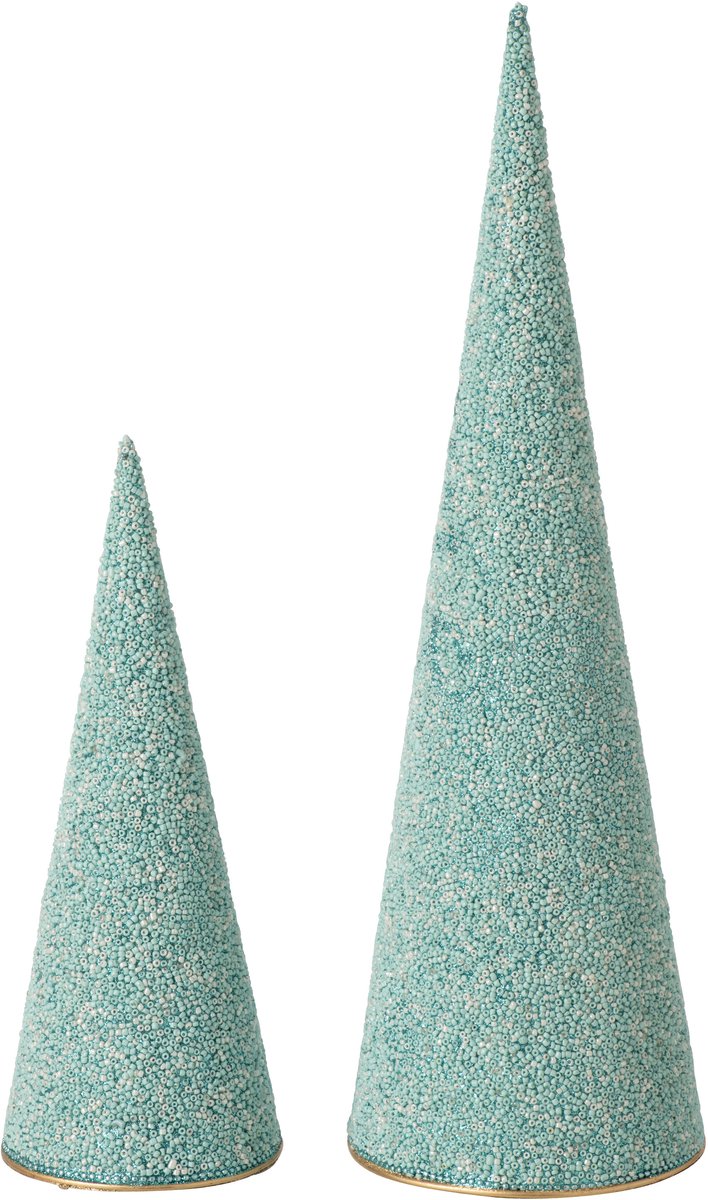 J-Line decoratie kegel Kralen - ijzer - azuurblauw - set van 2