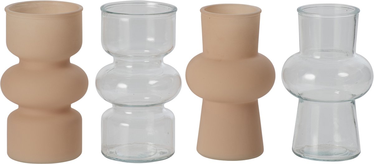 J-Line Vaas - glas - transparant/beige - assortiment van 4
